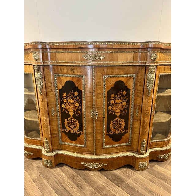 Antique Victorian Walnut Marquetry Inlaid Credenzas, 1880s, Set of 2 For Sale - Image 11 of 18