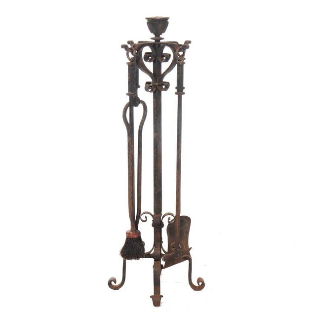 Antique Samuel Yellin School Arts & Crafts Wrought Iron Fireplace Tool Set C1920 For Sale - Image 6 of 10