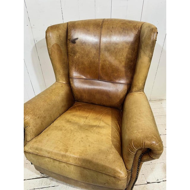 Vintage Leather Hotel Wingback Lounge Armchair, 1980 For Sale - Image 17 of 18