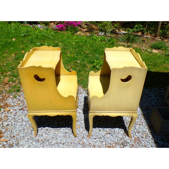 Wood Vintage Pair French Provincial Nightstands Shabby Chic Two Tier End Tables For Sale - Image 7 of 12