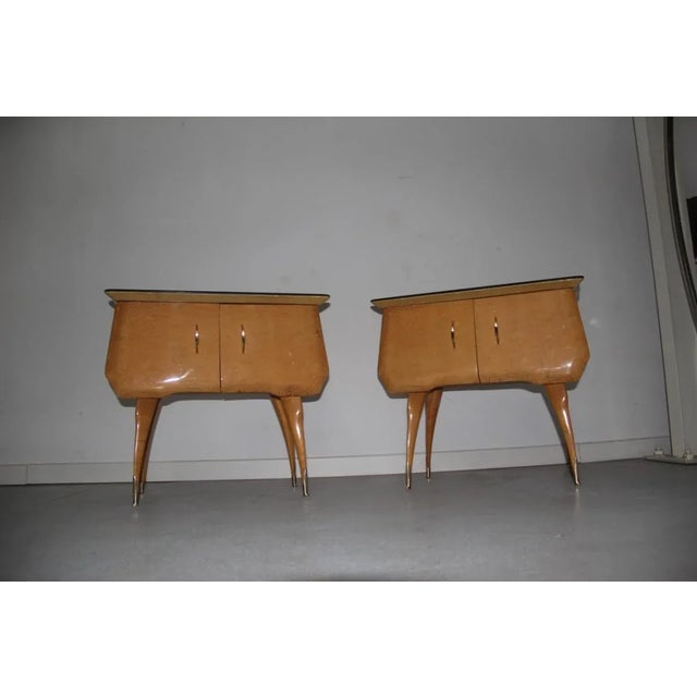 Italian Maple, Brass & Colored Glass Nightstands, 1960s, Set of 2 For Sale - Image 9 of 13
