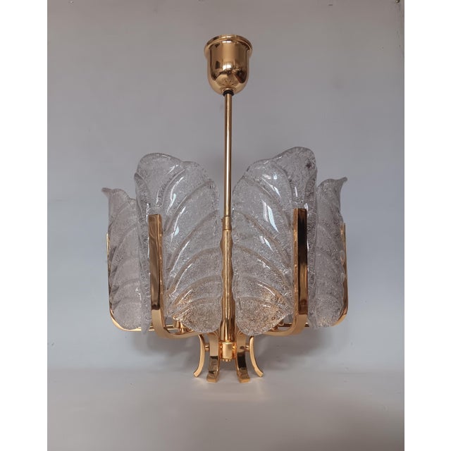 1970s Scandinavian Glass and Gilt Metal Chandelier by Carl Fagerlund for Orrefors, Sweden, 1970s For Sale - Image 5 of 5
