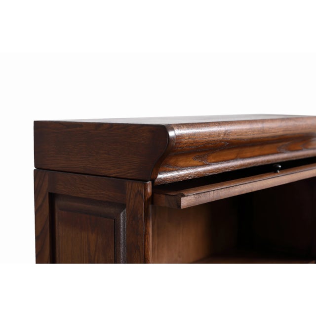 Mission 3 Stack Oak Barrister Bookcase - Beveled Glass Walnut For Sale - Image 11 of 14