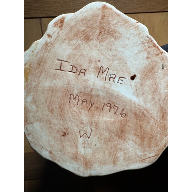 1970s Handmade Majolica-Style Bacchus Pitcher With Putti Relief, Dated 1976 For Sale - Image 4 of 4