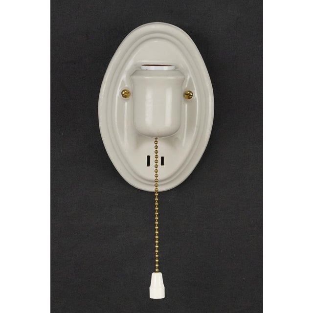 Traditional Mid 20th Century Restored Traditional White Ceramic Wall Sconces With Pull Chains - a Pair For Sale - Image 3 of 11