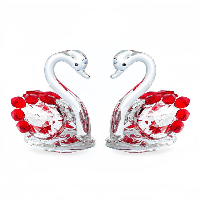 2020s Elegant Pink Crystal Glass Swan Figurine (Set of 2) - Home Decor, Wedding Gift, Table For Sale - Image 5 of 11