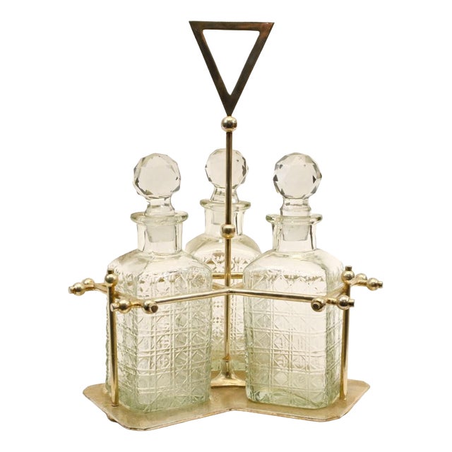 Bohemian Crystal Silver Plated Glass Decanters with Stand, Set of 4 For Sale