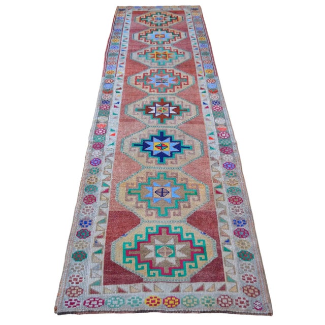 Hand-Knotted Kurdish Runner Rug . Tribal Colorful Runner Rug - 3′3″ × 11′4″ For Sale - Image 4 of 12