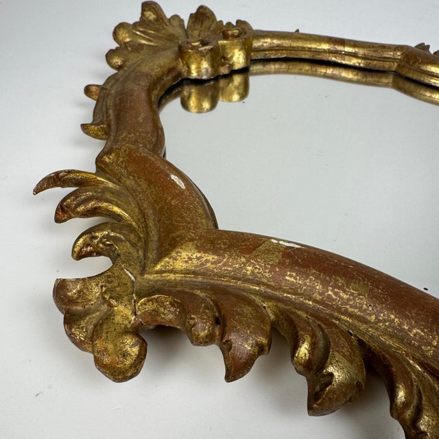 1950s Vintage Rococo Style Gilded Wood Wall Mirror with Lamp, Italy, 1950s For Sale - Image 5 of 7
