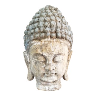 Antique Wood Carved Buddha Head For Sale