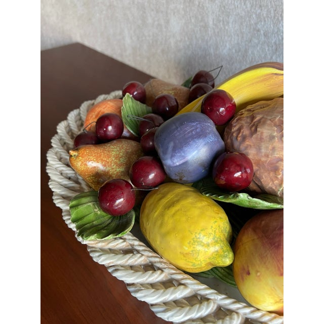 Mid 20th Century Large Mid 20th Century Italian Majolica Ceramic Fruit Basket For Sale - Image 5 of 12