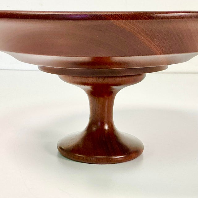 Mid-Century Folk Art Arts & Crafts Hand Turned Walnut Wood Compote. For Sale - Image 11 of 11