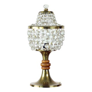 Brass & Crystal Table Lamp from Osvetľovacie Sklo, Czechoslovakia, 1970s For Sale