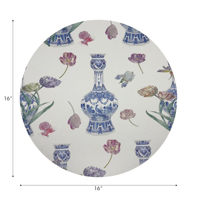 Chinoiserie Royal Delft Purissima Vegan Leather Round Pebble Placemat, Set of 4 For Sale - Image 3 of 5