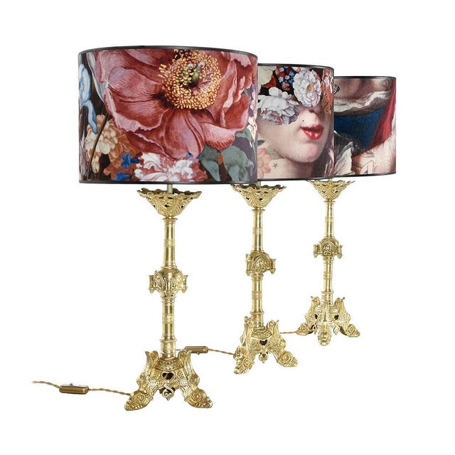 Trio of gilded bronze candlestick lamps. This piece is designed in the style of the selected designer and/or manufacturer,...