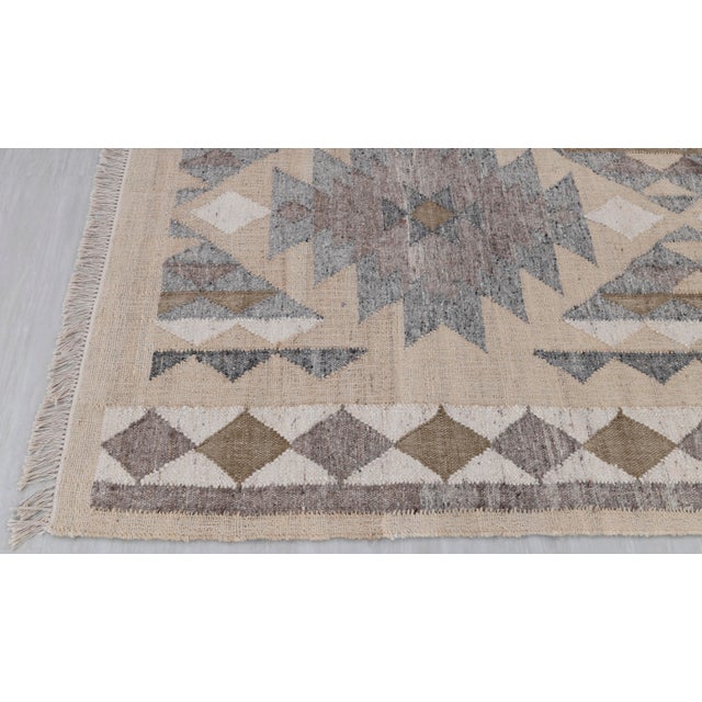 Beige Grey Wool Jute Kilim Premium Flatweave Scandinavian Rug 9x12Ft. For Sale - Image 11 of 12