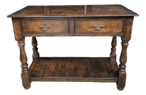 Late 20th Century English Oak Bespoke Console Table With 2 Drawers