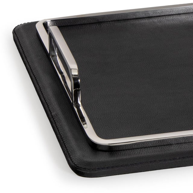 Contemporary Regina Andrew Greyson Leather Rectangle Tray Large, Polished Nickel For Sale - Image 3 of 5