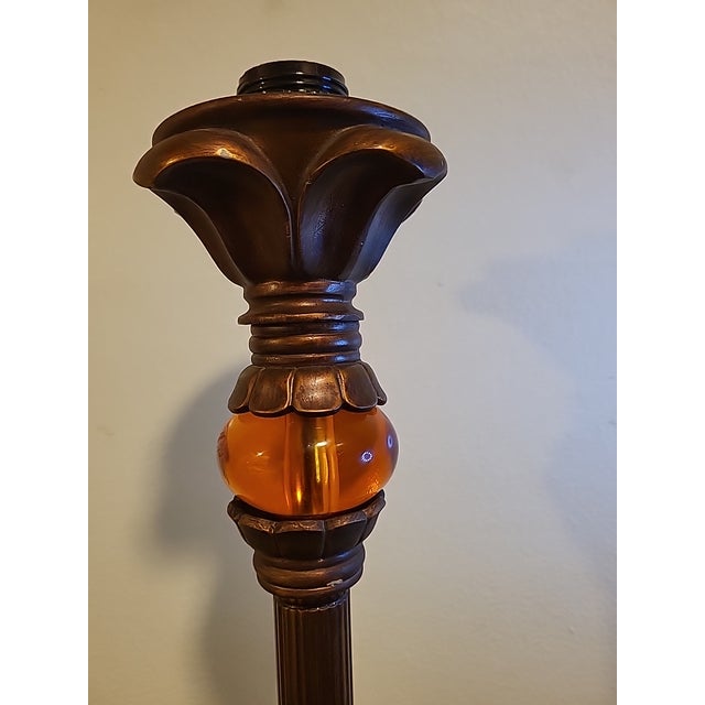Art Deco 1960s - 1970s Copper Lucite Art Deco Torchiere Table Lamp For Sale - Image 3 of 12