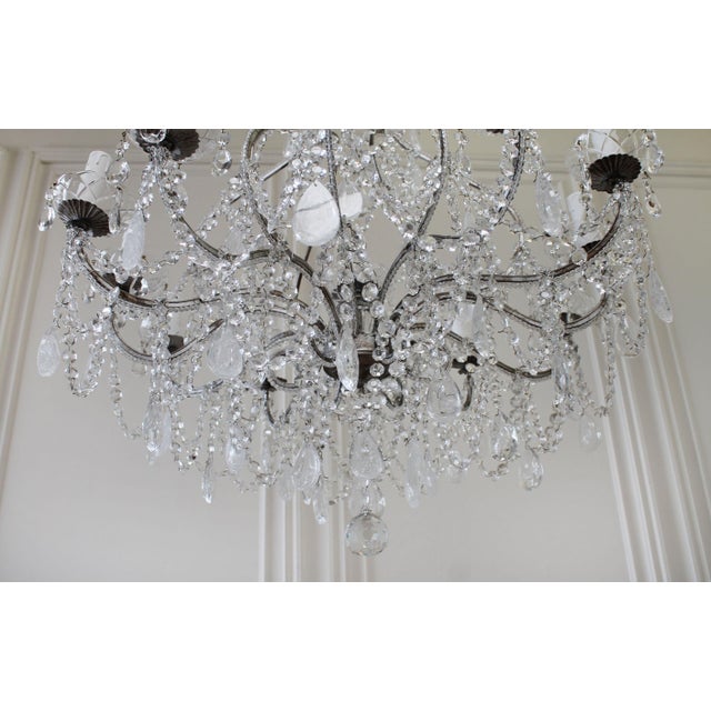 Metal Antique Reproduction Italian Chandelier With Beaded Arms and Rock Style Crystals For Sale - Image 7 of 11