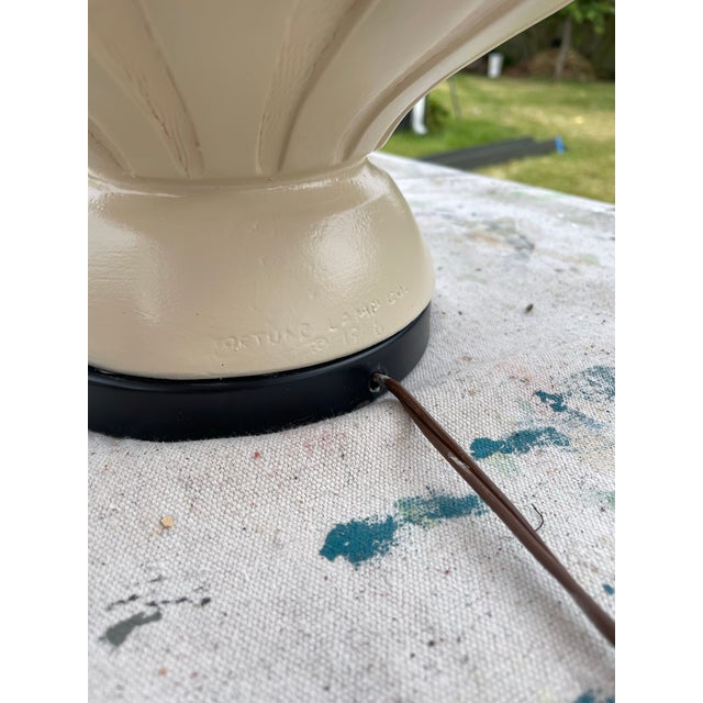 Ivory 1990s Mid-Century Modern Elongated Fortune Lamp Co. Teardrop Table Lamp in Walnut & Porcelain - A Pair For Sale - Image 8 of 9