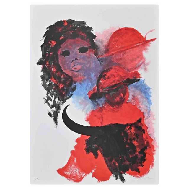 José Guevara, Bull in Red, Lithograph, 1990s For Sale