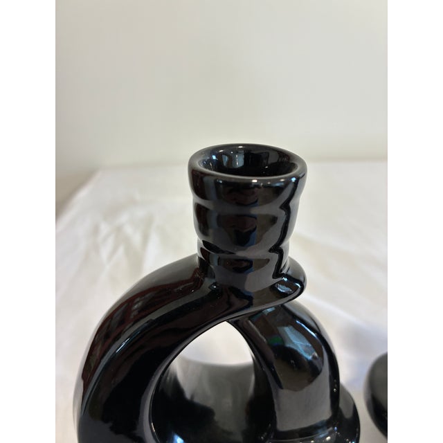 Mid-Century Modern Vintage Frankoma Black Ceramic Modern Loop Vases, a Pair For Sale - Image 3 of 11