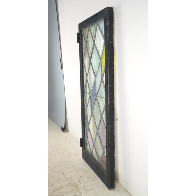 Mid 20th Century Tudor Diamond Leaded Stained Glass Steel Casement Window For Sale - Image 5 of 8