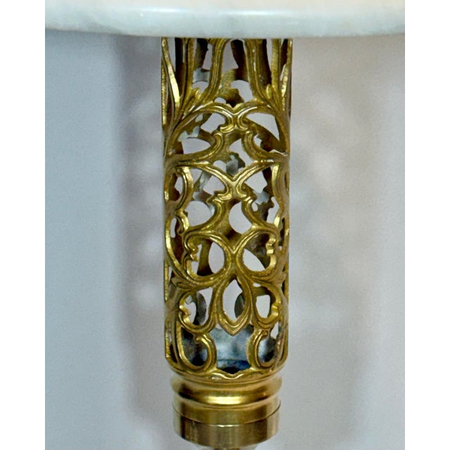 Brass Mid-20th Century French Style Reticulated Brass & Carrara Marble Drinks Table For Sale - Image 8 of 10