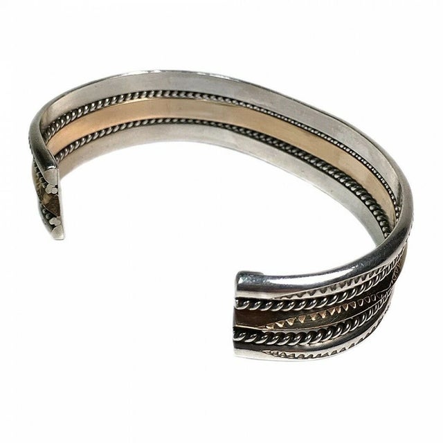 Native American Vintage Tahe Navajo Sterling Silver & 12k Gold-Filled Cuff Bangle For Sale - Image 3 of 4
