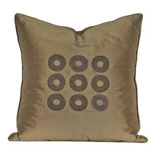 Lesage Olive Silk Embroidered Pillow For Sale