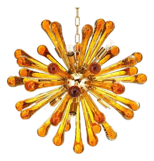 Murano Glass Sputnik Light with Gold Frame and Amber Air Drops by Simoeng