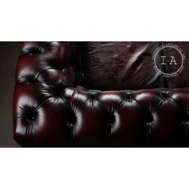 Late 20th Century Vintage Oxblood Leather Three-Cushion Chesterfield Sofa For Sale - Image 5 of 9