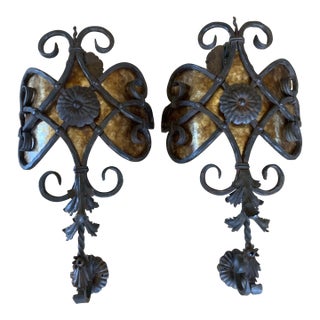 Wrought Iron and Mica Wall Sconces Circa 1920 - a Pair For Sale
