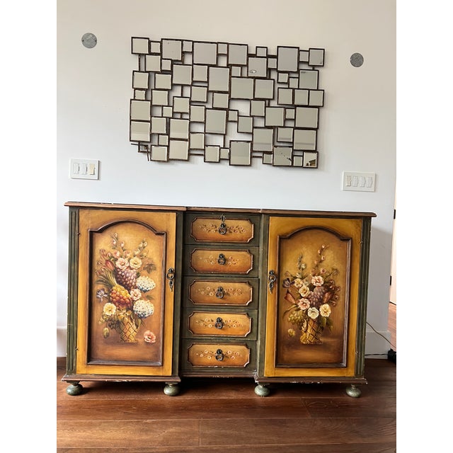 Wood 1990s Floral French Provincial Buffet Handmade Cabinet With 2-Door Sideboard and Drawers Solid Wood For Sale - Image 7 of 12