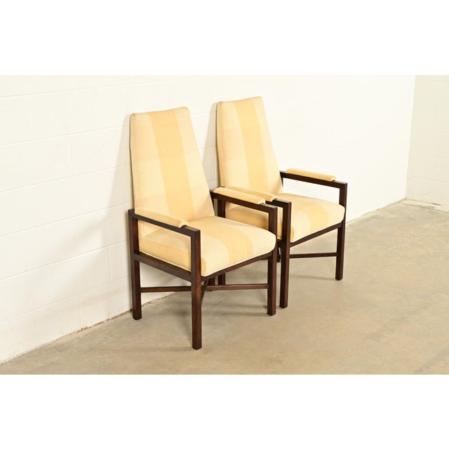 Edward Wormley for Dunbar Mid-Century Modern Walnut X-Base High Back Armchairs, Pair For Sale - Image 15 of 15