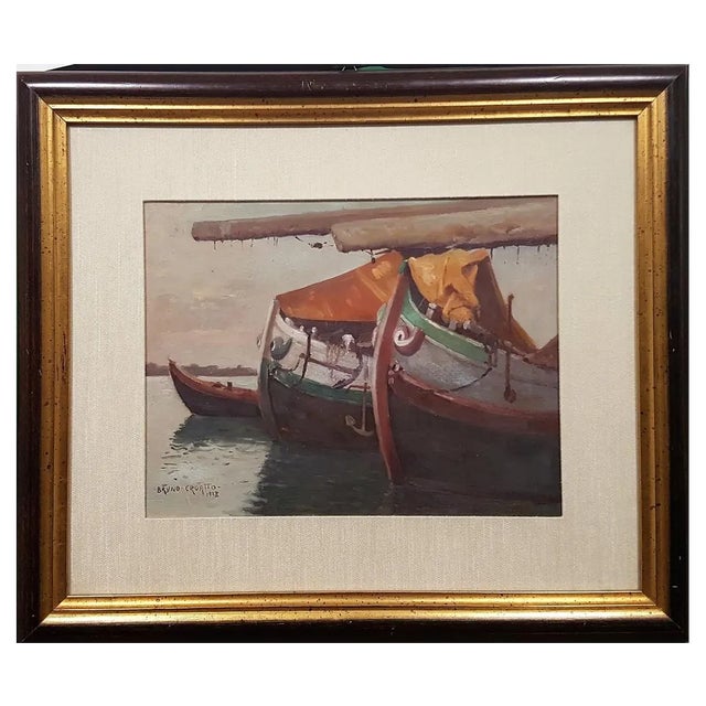 Bruno Croatto, Ships, Original Oil on Canvas, 1938, Framed For Sale