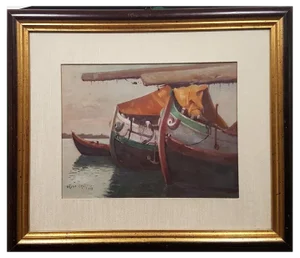 Bruno Croatto, Ships, Original Oil on Canvas, 1938, Framed