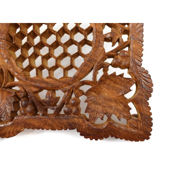 Late 20th Century Hand Carved Floral Design Wooden Inlaid Brass Footed Trivets - 3 Pieces For Sale - Image 10 of 11