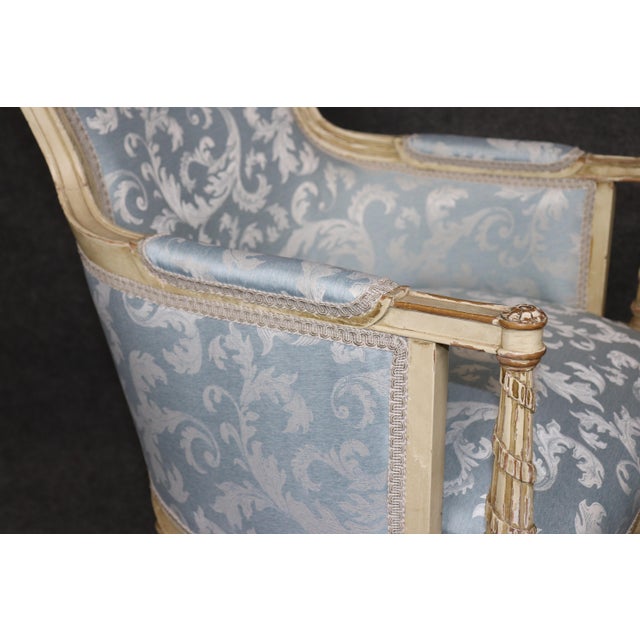 Blue Pair French Louis XV Style Blue Upholstered Bergères Chairs Attr to Jansen For Sale - Image 8 of 17