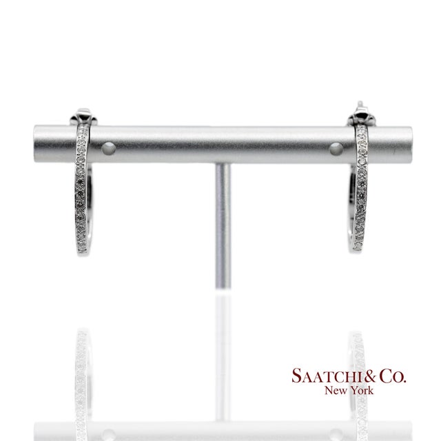 Silver 18k(750) Solid White Gold Natural Diamond Hoop Earrings, A Pair For Sale - Image 8 of 13