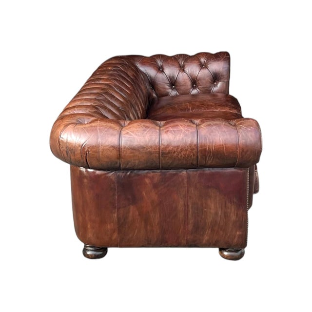 1970s Classic Chesterfield Leather Sofa – Tufted Back, Rolled Arms For Sale - Image 11 of 15