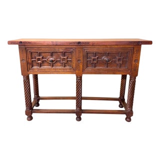 Spanish Hand-Carved Console Table, 1940s For Sale