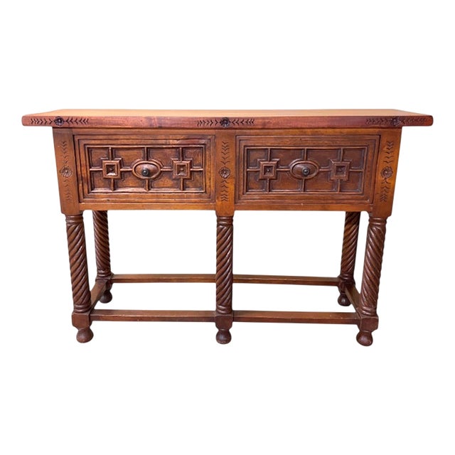 Spanish Hand-Carved Console Table, 1940s For Sale
