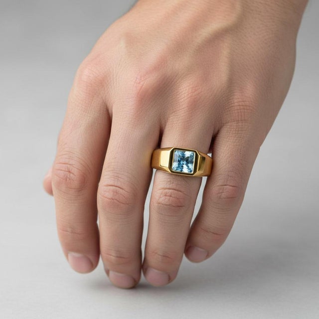 Not Yet Made - Made To Order Signet Ring With Topaz for Men Silver, Gold, Size 10 For Sale - Image 5 of 6