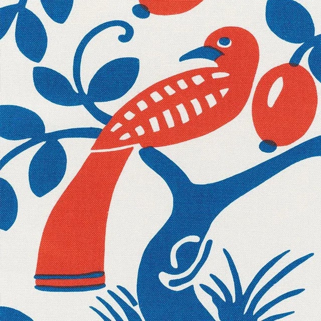 Birds, butterflies, and fruit-bearing trees enliven this charming Cotton-Linen print. Like the mid-century designs of...