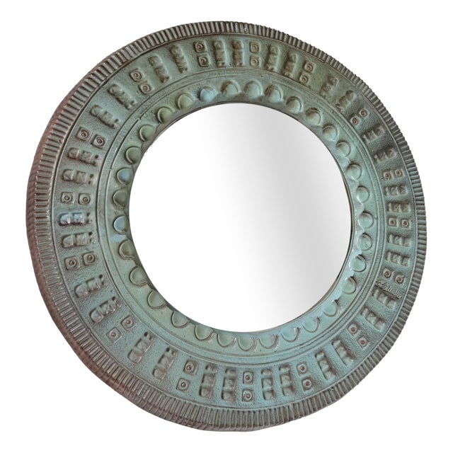 Vintage Italian Ceramic Art Mirror, 1990s For Sale