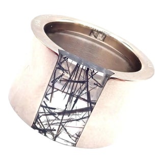 1990s Cartier Rutilated Quartz Wide White Gold Band Ring For Sale