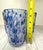 Beautiful set of three hand-blown art glass tumbler glasses featuring a striking blue and white confetti pattern with...