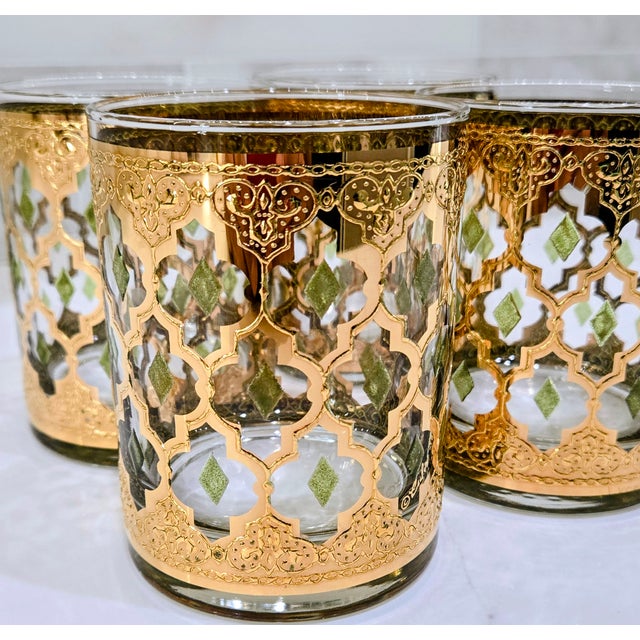 Culver Ltd. Vintage Culver 22k Gold “Valencia” Old Fashioned Glasses, Set of 4 Signed Tumblers For Sale - Image 4 of 10